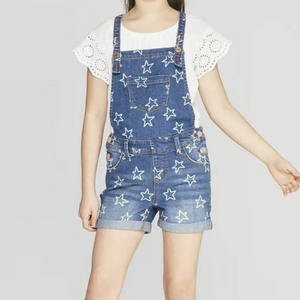 Cat & Jack Denim Overall Shorts with‎ Star Design Size Large (10/12) Girls